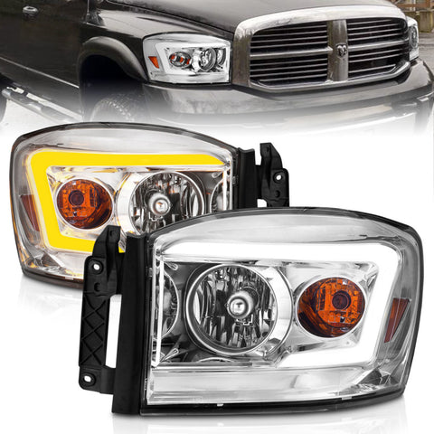 ANZO 06-09 Dodge RAM 1500/2500/3500 Headlights Chrome Housing/Clear Lens (w/Switchback Light Bars) - 111527