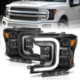 ANZO 18-20 Ford F-150 Full Led Projector Smoke Bar Style Headlights Black Amber - 111520