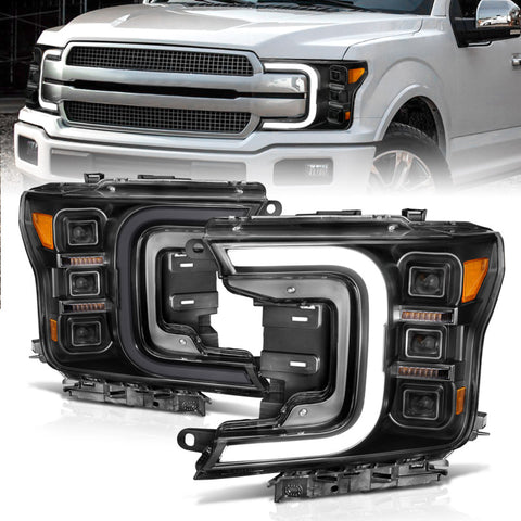 ANZO 18-20 Ford F-150 Full Led Projector Smoke Bar Style Headlights Black Amber - 111520