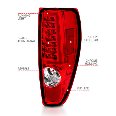ANZO 2004-2012 Chevrolet Colorado/ GMC Canyon LED Tail Lights w/ Light Bar Chrome Housing Red/Clear - 311384