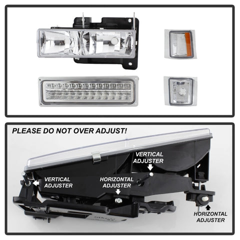 xTune 92-94 Blazer Full Size Corner/LED Bumper Headlights Chrome HD-JH-CCK88-LED-AM-C-SET - 5069559