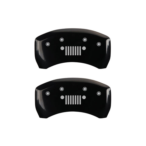 MGP 4 Caliper Covers Engraved Front JEEP Engraved Rear JEEP Grill logo Black finish silver ch - 42016SJPLBK