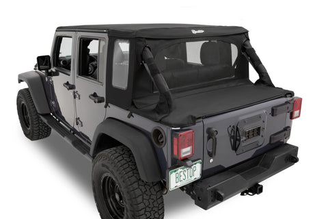 Bestop 07-18 Jeep Wrangler JK 4-Door Halftop Soft Top (Premium Black Twill) - 53901-17
