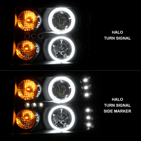 ANZO 2007-2013 GMC Sierra 1500 Projector Headlights w/ Halo Black - 111125