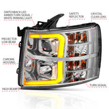 ANZO 07-13 Chevrolet Silverado 1500/2500/3500 Proj Headlights w/ Plank Style Switchback Chrome w/Amb - 111411