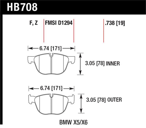 Hawk 07-08 BMW X5 3.0si/4.8i / 09-13 X5 Xdrive / 08-13 X6 Xdrive HPS Front Brake Pads - HB708F.738