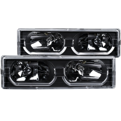 ANZO 1988-1998 Chevrolet C1500 Crystal Headlights Black w/ Low - Brow - 111299