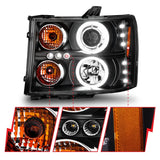 ANZO 2007-2013 GMC Sierra 1500 Projector Headlights w/ Halo Black - 111125