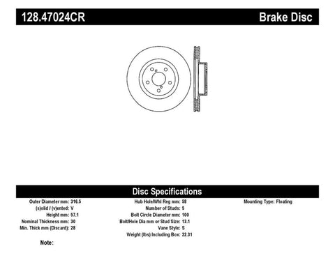StopTech Subaru 14-18 Forester / 05-14 Legacy / 10-14 Outback Drilled Right Front Cryo Rotor - 128.47024CR