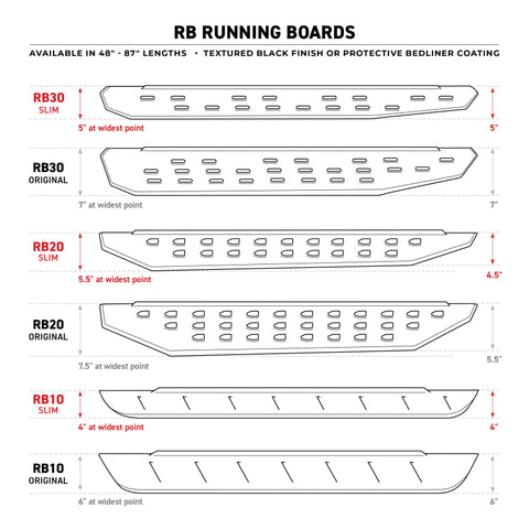 Go Rhino RB10 Slim Running Boards - Universal 73in. - Tex. Blk - 630073SPC