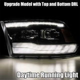 AlphaRex 09-18 Dodge Ram 1500HD PRO-Series Projector Headlights Plank Style Black w/Seq Signal/DRL - 880597