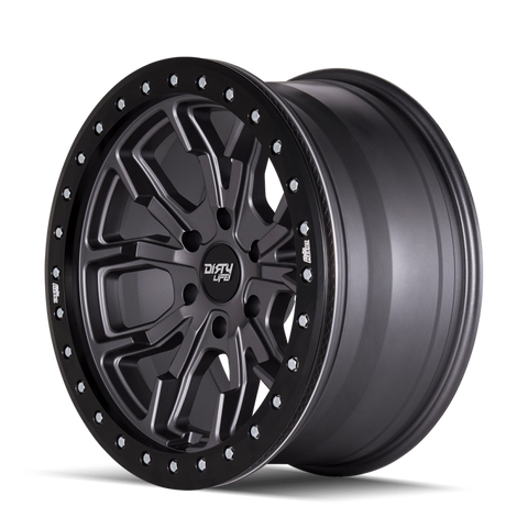 Dirty Life 9303 DT-1 17x9/5x127 BP/-38mm Offset/78.1mm Hub Matte Gunmetal Wheel - Beadlock - 9303-7973MGT38