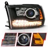 ANZO 2009-2018 Dodge Ram 1500 Projector Headlights Plank Style Halo w/Switchback Matte Black - 111489
