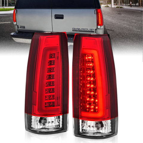 ANZO 1999-2000 Cadillac Escalade LED Taillights Chrome Housing Red/Clear Lens Pair - 311346