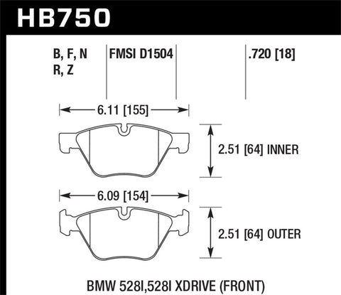 Hawk 13-14 BMW 528i / 528i xDrive HPS Front Brake Pads - HB750F.720