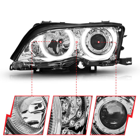 ANZO 2002-2005 BMW 3 Series E46 Projector Headlights w/ Halo Chrome - 121212