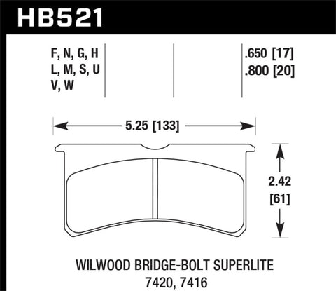 Hawk Wilwood Superlite SL4R 7420 HPS 5.0 Brake Pads - HB521B.800