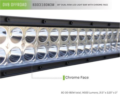 DV8 Offroad Chrome Series 30in Light Bar 180W Flood/Spot 3W LED - B30CE180W3W