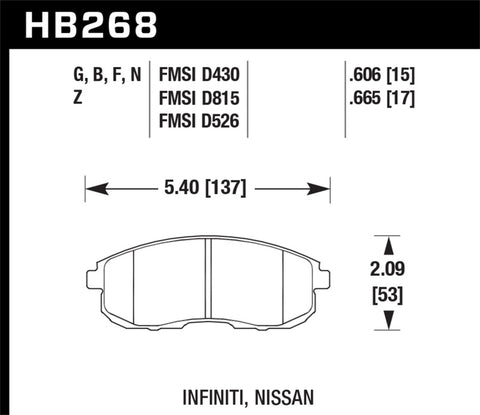Hawk 1999-2000 Infiniti G20 HPS 5.0 Front Brake Pads - HB268B.665