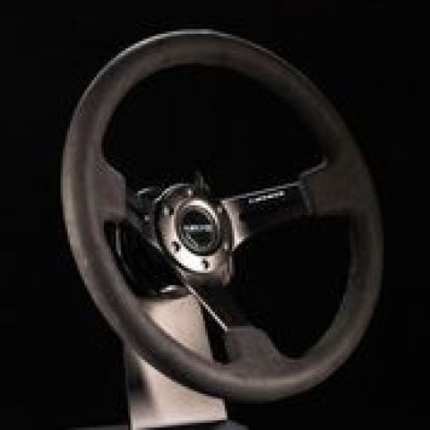 NRG Reinforced Steering Wheel (350mm / 3in. Deep) Black Leather w/ Alcantara Stitching - RST-018SA