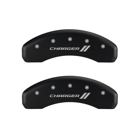 MGP 4 Caliper Covers Engraved Front & Rear With stripes/Charger Red finish silver ch - 12088SCH1RD