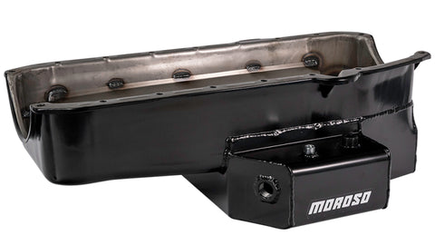 Moroso 86-Up Chevrolet SBC (w/1 Pc Seal & Low Clearance) Wet Sump 7qt 7in Steel Oil Pan - Black - 21811
