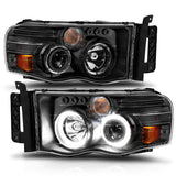ANZO 2002-2005 Dodge Ram 1500 Projector Headlights w/ Halo Black Clear Amber - 111490