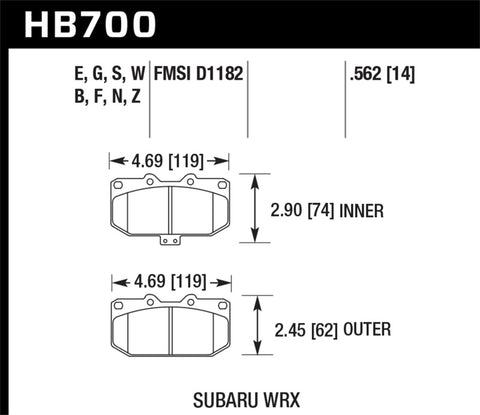 Hawk 06-07 Subaru WRX Performance Ceramic Front Brake Pads - HB700Z.562