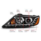 ANZO 2011-2013 Kia Sorento Projector Headlights w/ Halo Black (CCFL) - 111248