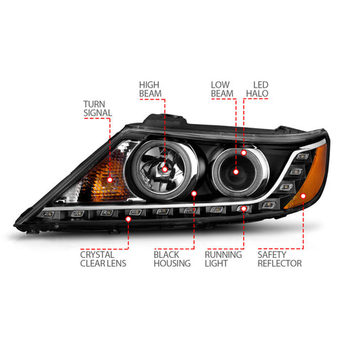 ANZO 2011-2013 Kia Sorento Projector Headlights w/ Halo Black (CCFL) - 111248