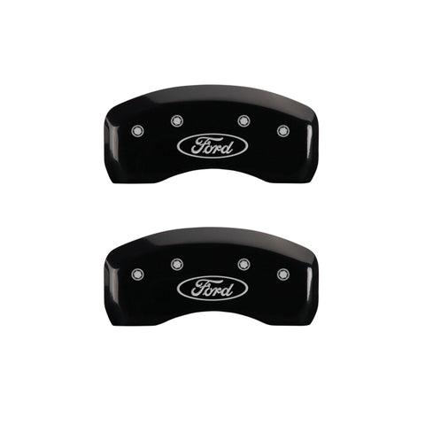 MGP 4 Caliper Covers Engraved Front & Rear Oval Logo/Ford Black Finish Silver Char 2017 Ford Fusion - 10244SFRDBK