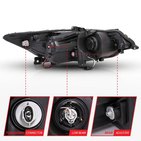 ANZO 2009-2012 Acura TSX Projector Headlights w/ Halo Black (CCFL) (HID Compatible) - 121393