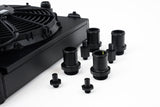 CSF Universal Half Radiator w/-16AN & Slip-On Fittings/12in SPAL Fan & Shroud - Black Finish - 2858XB