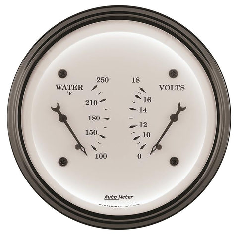 AutoMeter Gauge Dual Wtmp & Volt 3-3/8in. 250 Deg. F & 18V Elec Old Tyme White - 1630