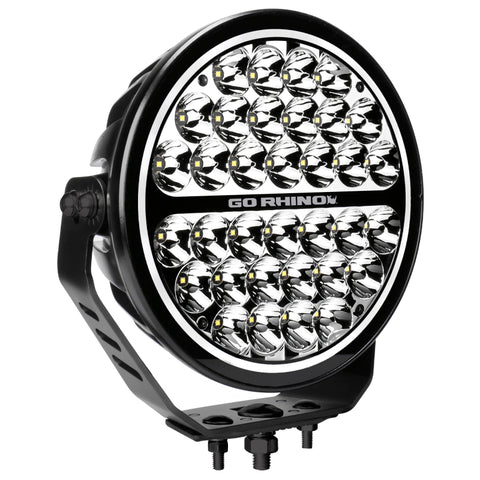 Go Rhino Xplor Blackout Series Round Single LED Spot Light Kit w/DRL (Surface Mount) 9in. - Blk - 751700911SRS