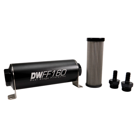 DeatschWerks Stainless Steel 3/8in 10 Micron Universal Inline Fuel Filter Housing Kit (160mm) - 8-03-160-010K-38
