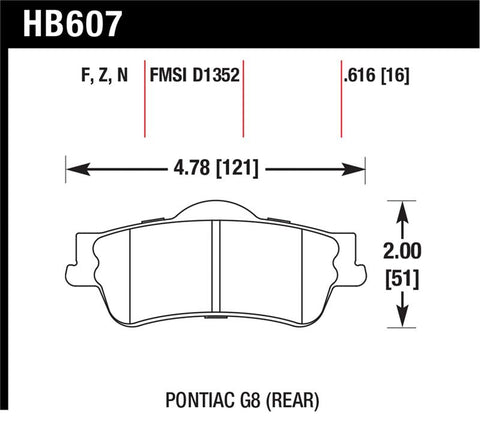 Hawk 08-09 Pontiac G8 3.6 Base/6.0 HPS Street Rear Brake Pads - HB607F.616