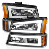 ANZO 2003-2006 Chevrolet Silverado 1500 Crystal Headlights w/ Light Bar Black Housing - 111501