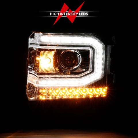 ANZO 2016-2019 Gmc Sierra 1500 Projector Headlight Plank Style Chrome w/ Sequential Amber Signal - 111486