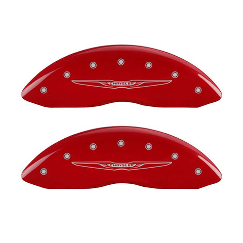 MGP 4 Caliper Covers Engraved Front & Rear Style 2/Chrysler Wing Red finish silver ch - 32009SCW2RD