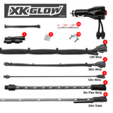 XK Glow Strip Single Color Underglow LED Accent Light Car/Truck Kit White - 8x24In Tube + 4x8In - XK041005-W