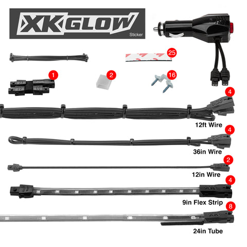 XK Glow Strip Single Color Underglow LED Accent Light Car/Truck Kit White - 8x24In Tube + 4x8In - XK041005-W