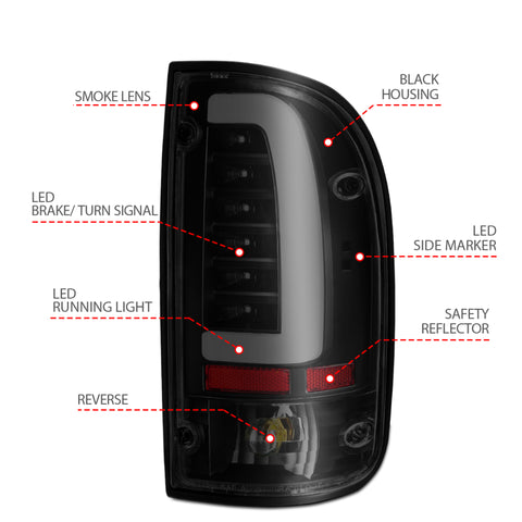 ANZO 1995-2000 Toyota Tacoma LED Taillights Black Housing Smoke Lens (Pair) - 311354