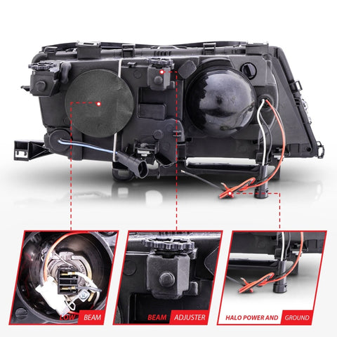 ANZO 2002-2005 BMW 3 Series E46 Projector Headlights w/ Halo Chrome - 121212