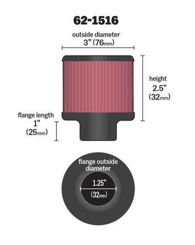 K&N 1in Flange L x 3in OD x 2.5in Height Clamp On Crankcase Vent Filter - 62-1516