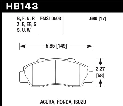 Hawk 97-01 Honda Prelude Performance Ceramic Street Front Brake Pads - HB143Z.680