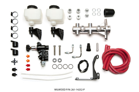 Wilwood Tandem Remote M/C Kit w L/H Bracket & Prop Valve - 1 1/8in Bore Ball Burnished - 261-14252-P