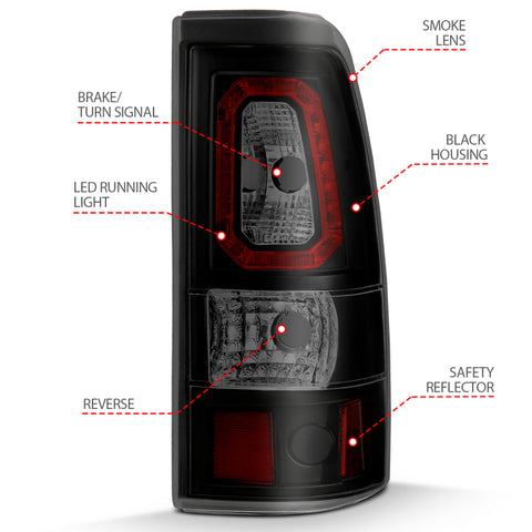 ANZO 1999-2002 Chevy Silverado 1500 LED Taillights Plank Style Black w/Smoke Lens - 311325