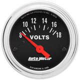 Autometer Traditional Chrome 52mm 8-18 Volts Short Sweep Electrical Voltmeter - 2592