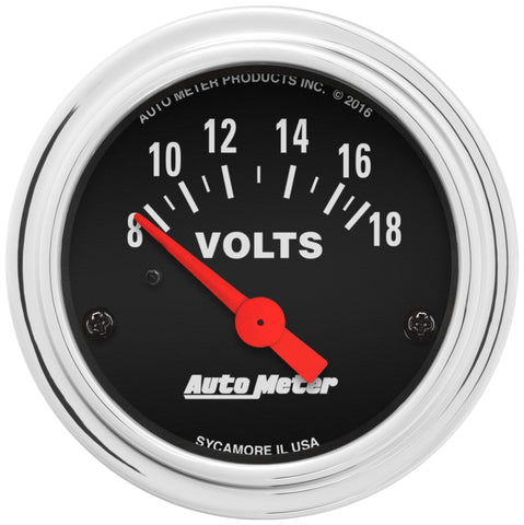 Autometer Traditional Chrome 52mm 8-18 Volts Short Sweep Electrical Voltmeter - 2592